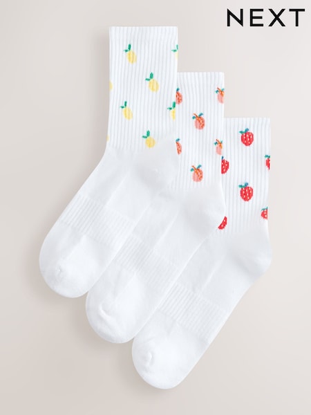 Fruit Cushion Sole Ribbed Sport Ankle Socks 3 Pack With Arch Support (AJ0073) | £10