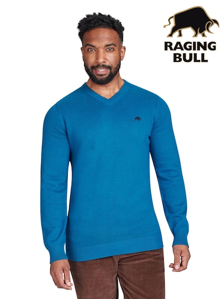 Raging Bull Blue Classic V-Neck Knit Jumper (AJ0132) | £80 - £90