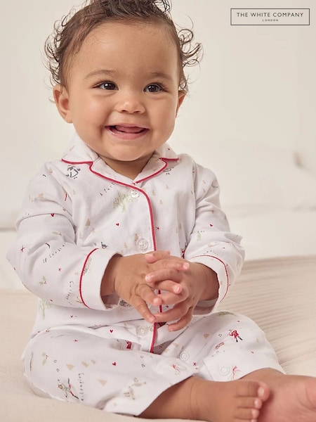The White Company Cotton 12 Days Of Christmas White Sleepsuit (AJ0348) | £30