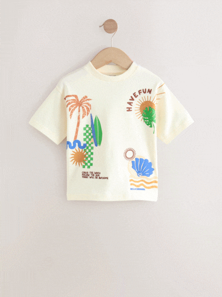 Ecru Beach 100% Cotton Short Sleeve Back Print T-Shirt (3mths-7yrs) (AJ0423) | £6.50 - £8.50