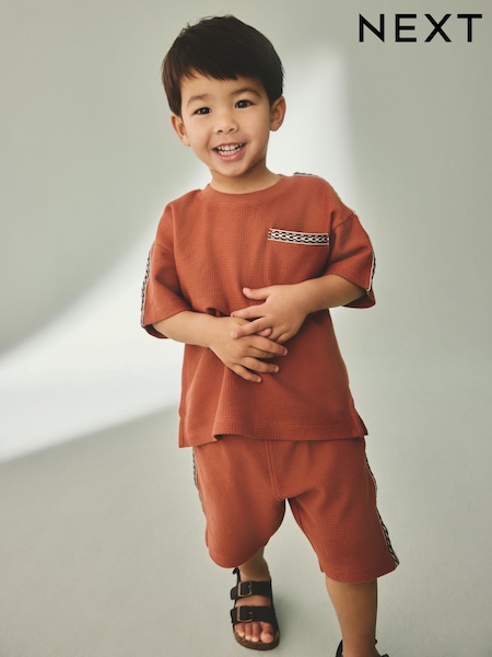Rust Brown 100% Cotton Textured Pocket Tops & Shorts Set (3mths-7yrs) (AJ0428) | £12 - £16