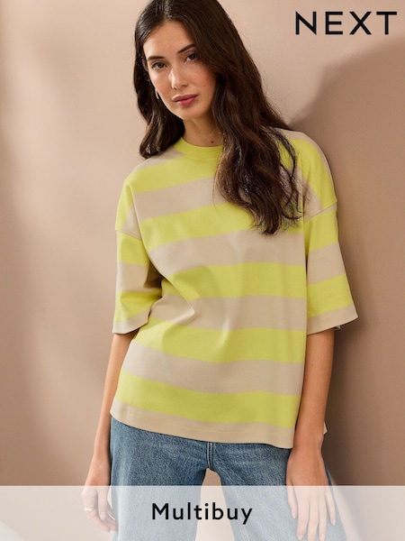 Yellow/Ecru Oversized Relaxed Fit Boxy Heavyweight Crew Neck T-Shirt (AJ0432) | £14
