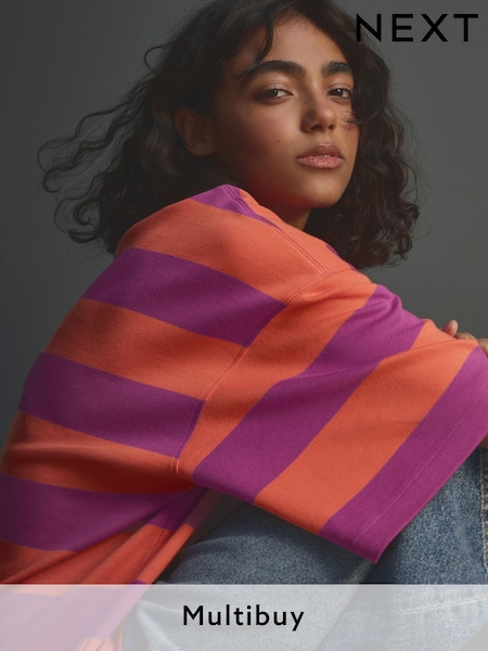 Orange/Purple Oversized Relaxed Fit Boxy Heavyweight Crew Neck T-Shirt (AJ0433) | £14