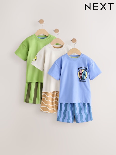 Blue/Brown Short Pyjamas 3 Pack (9mths-12yrs) (AJ0486) | £20 - £28