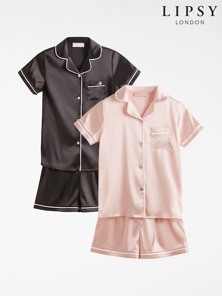Lipsy Pink/Black Satin Pyjamas 2 Pack (5-16yrs) (AJ0588) | £32 - £48