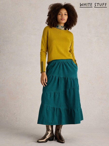 White Stuff Green Jenna Cord Tiered Skirt (AJ0650) | £39