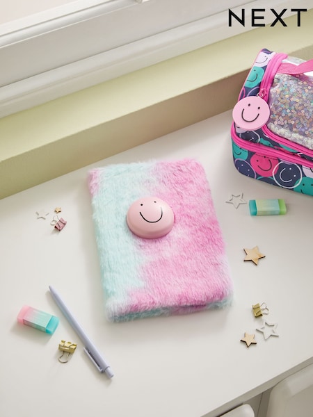 Pink Smiley Faces A5 Lined Faux Fur Notebook (AJ0801) | £9