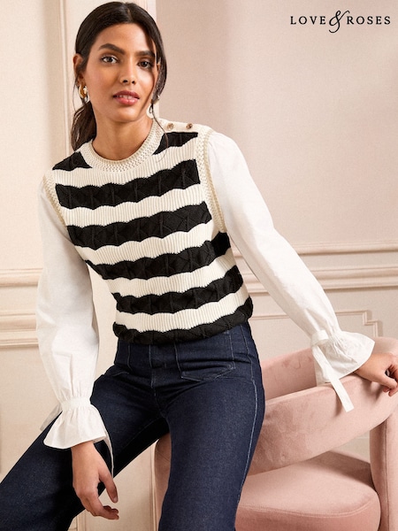 Love & Roses Stripe Stripe 3/4 Sleeve Jumper (AJ0841) | £44