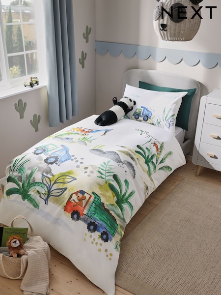 Animal Diggers 100% Cotton Printed Bedding Duvet Cover and Pillowcase Set (AJ1077) | £24 - £26