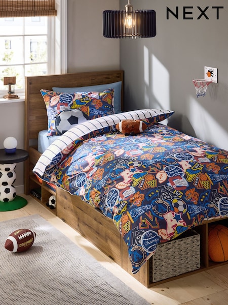 Varsity 100% Cotton Printed Bedding Duvet Cover and Pillowcase Set (AJ1080) | £24 - £34