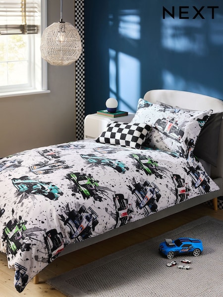 Racing Cars 100% Cotton Printed Bedding Duvet Cover and Pillowcase Set (AJ1082) | £24 - £34