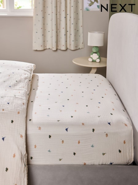 Mini Dino 100% Cotton Muslin Fitted Sheet (AJ1127) | £18 - £30