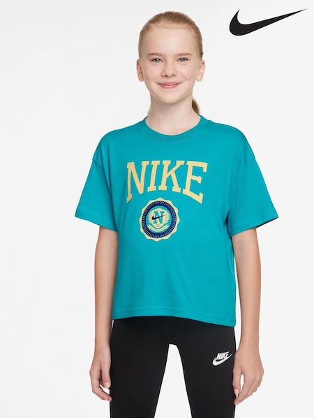 Nike Cactus Blue Boxy Varsity Graphic Print T-Shirt (AJ1192) | £20