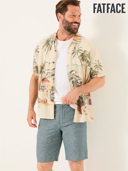 FatFace Mawes Dark Teal Cotton Linen Chino Shorts (AJ1388) | £46