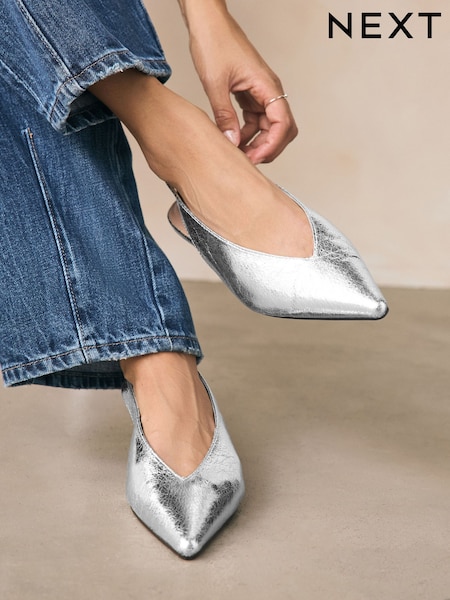 Silver Forever Comfort® Point Toe Sling Back Shoes (AJ1450) | £32