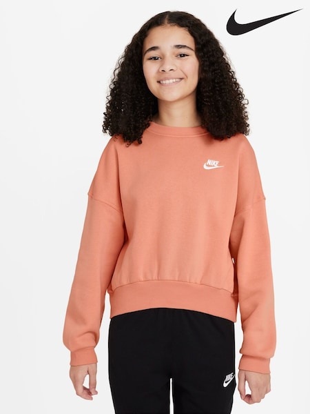 Nike Apricot Orange Club Fleece Boxy Crewneck Sweatshirt (AJ1460) | £35
