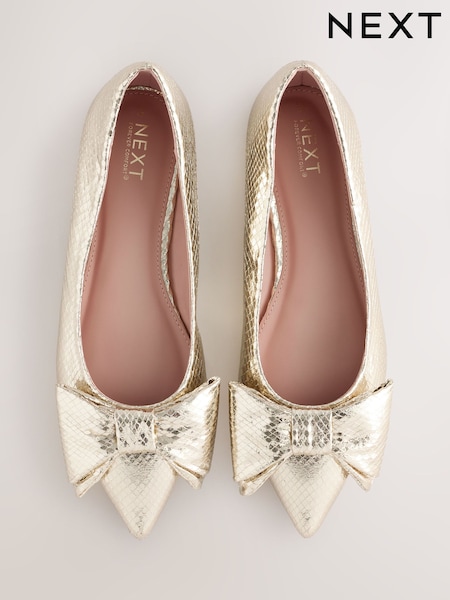 Gold Forever Comfort® Point Toe Bow Ballerinas (AJ1469) | £38