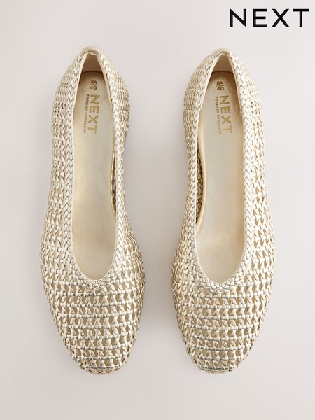 Gold Forever Comfort® Round Toe Weave Ballerinas (AJ1473) | £39