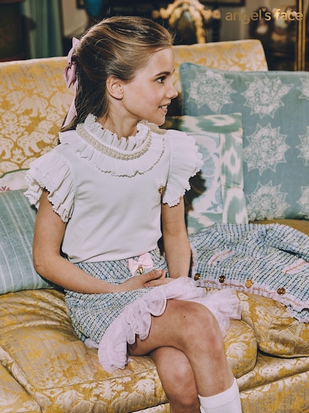 Angels Face Pearlee Pleated and Pearl Collar Snowdrop Christmas White Top (AJ1518) | £55 - £60