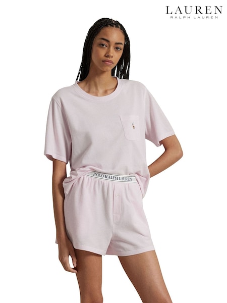 Lauren Ralph Lauren Pink Knit Oxford 100% Cotton Shorty Set (AJ1641) | £149