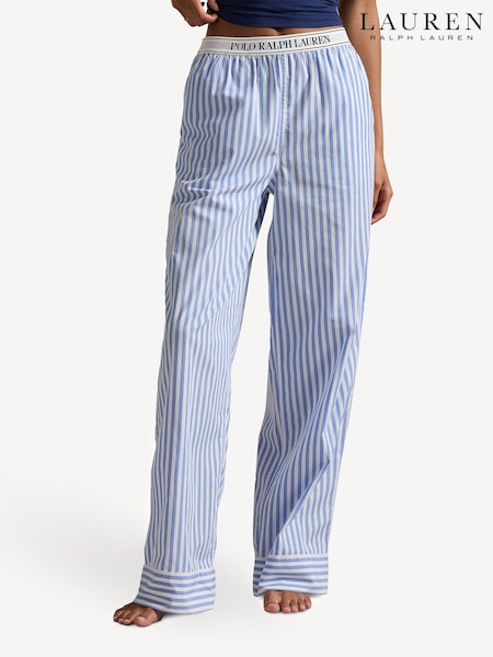 Lauren Ralph Lauren Blue Shirting Stripes 100% Cotton Sleep Trousers (AJ1650) | £79