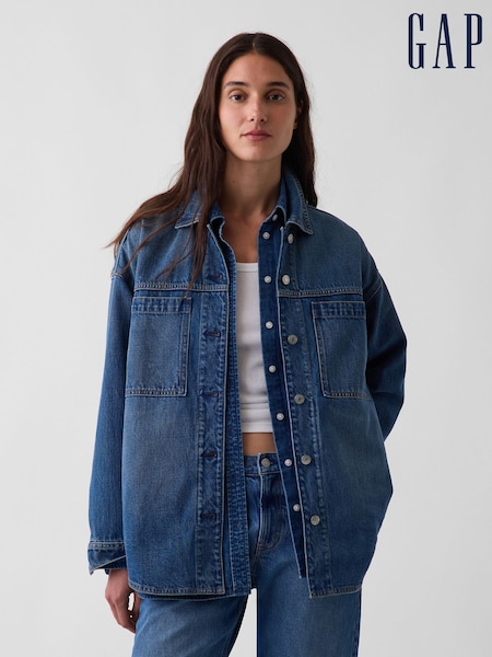 Medium Wash - Gap Denim Oversized Shirt Jacket
