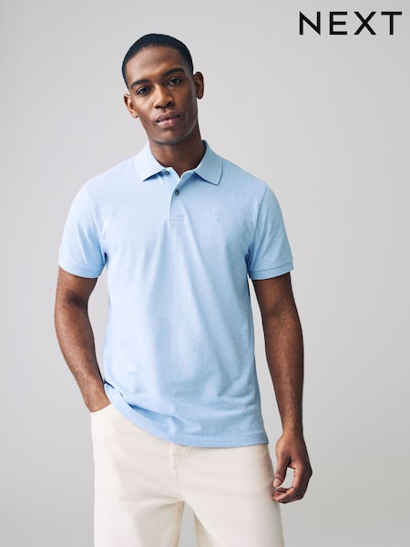 Light Blue Marl Slim Fit Short Sleeve Pique Polo Shirt (AJ1670) | £18