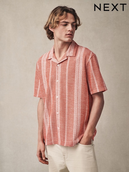 Red Textured Stripe Jersey Shirt (AJ1702) | £32