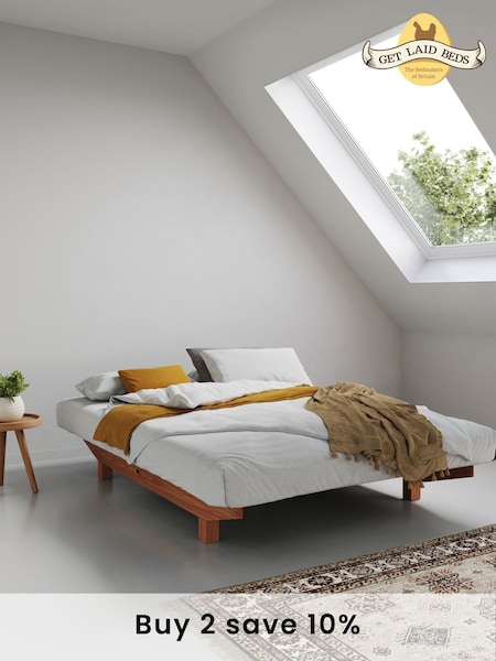 Get Laid Beds Tan Brown Floating Platform Solid Wood Space Saver Bed (AJ1737) | £500 - £810