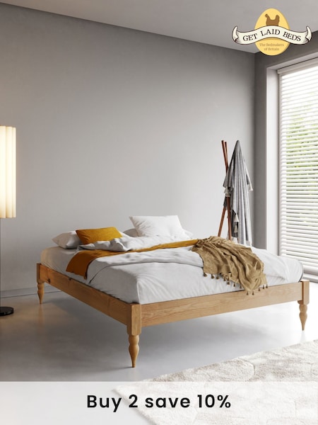 Get Laid Beds Natural Platform Solid Wood Turned Leg Bed (AJ1739) | £395 - £665