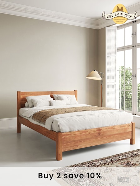 Get Laid Beds Tan Brown Oxford Solid Wood Square Leg Bed (AJ1741) | £545 - £870