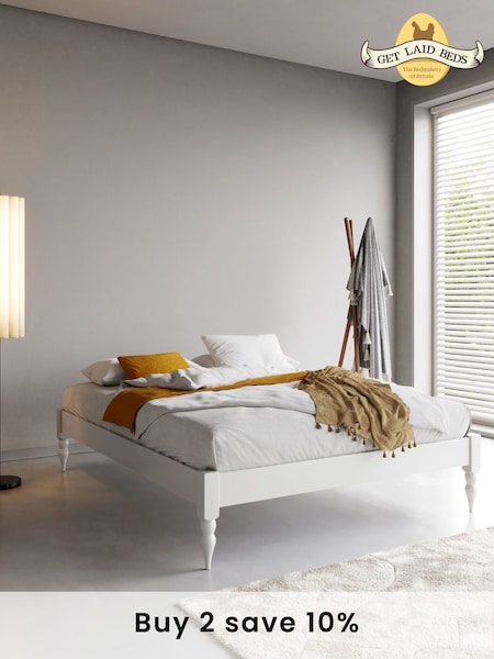 Get Laid Beds White Platform Solid Wood Turned Leg Bed (AJ1746) | £415 - £685