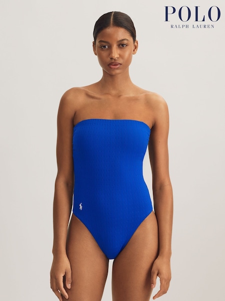 Polo Ralph Lauren Blue Textured Strapless Swimsuit (AJ1798) | £189