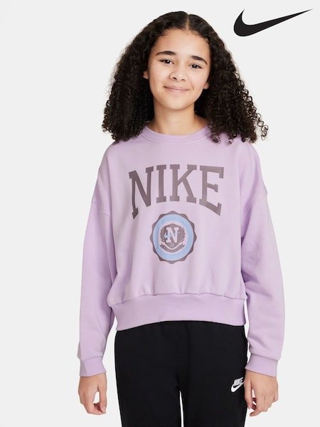 Nike Doll Lilac Boxy Varsity Crew Neck Sweatshirt (AJ2019) | £0