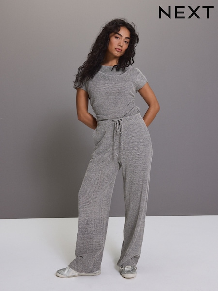 Grey Wide Leg Drawstring Textured Trousers (AJ2042) | £36
