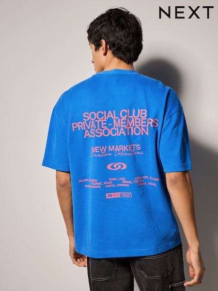 Blue Text Relaxed Fit Graphic Print Heavyweight T-Shirt (AJ2217) | £18