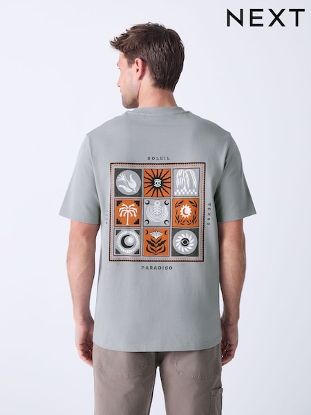 Blue Tile Regular Fit Graphic Print Heavy Weight T-Shirt (AJ2220) | £22