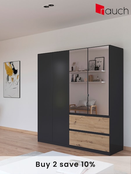 Rauch Grey Oak Fosta Wood and Mirror Semi Fitted 4 Door Wardrobe (AJ2221) | £763