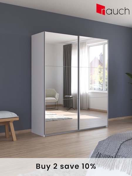 Rauch White Reflection Mirror Sliding Semi Fitted 1.8m Sliding Wardrobe (AJ2227) | £695