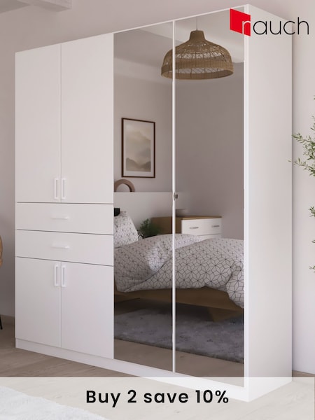 Rauch White Laika Wood and Mirror Semi Fitted 6 Door, 2 Drawer Wardrobe (AJ2238) | £791