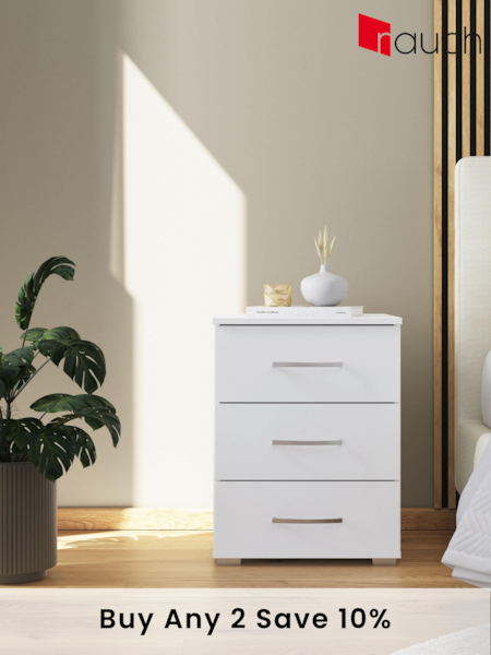 Rauch White Reflection 3 Drawer Bedside Table (AJ2239) | £189