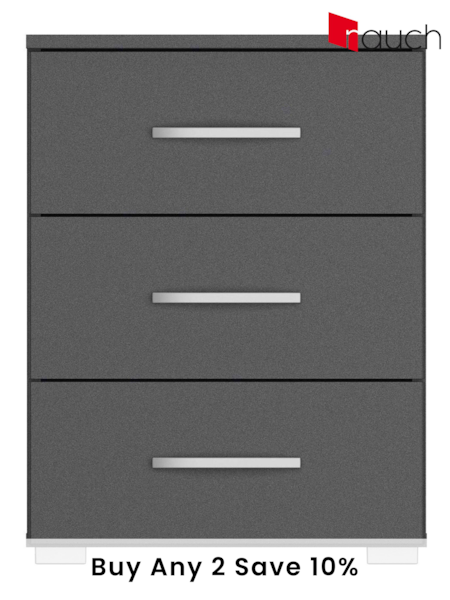 Rauch Grey Reflection 3 Drawer Bedside Table (AJ2242) | £189