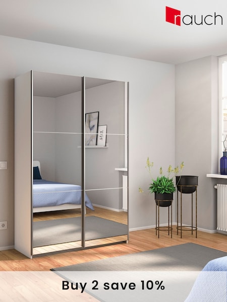 Rauch White Reflection Mirror Sliding Semi Fitted 1.3m Sliding Wardrobe (AJ2243) | £620