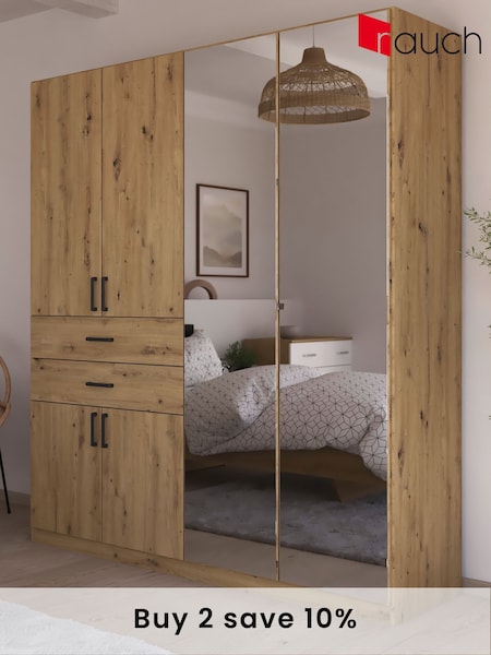 Rauch Natural Laika Wood and Mirror Semi Fitted 6 Door, 2 Drawer Wardrobe (AJ2245) | £791