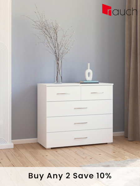 Rauch White Reflection Chest of 5 Drawer Drawers (AJ2251) | £322