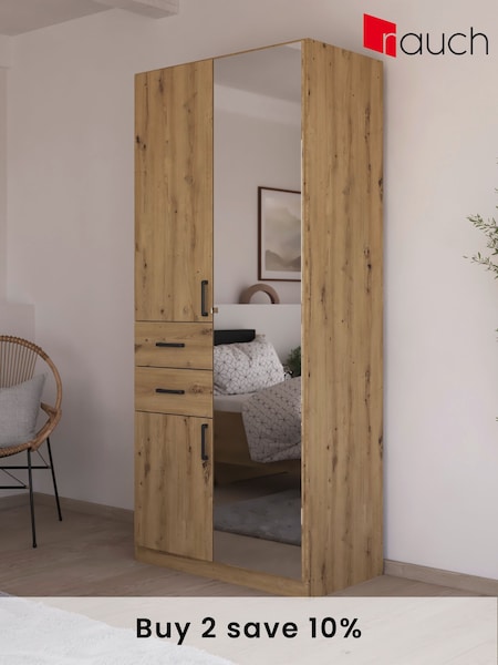 Rauch Natural Laika Wood and Mirror Semi Fitted Triple, 2 Drawers Wardrobe (AJ2254) | £606