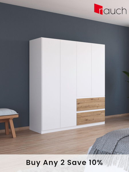 Rauch White Oak Fosta Wood Semi Fitted 4 Door Wardrobe (AJ2255) | £715