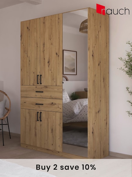 Rauch Natural Laika Wood and Mirror Semi Fitted 5 Door, 2 Drawer Wardrobe (AJ2270) | £696