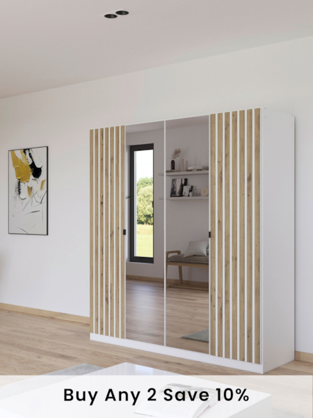 Rauch White Genova Wood and Mirror 4 Door Semi Fitted Wardrobe (AJ2279) | £710