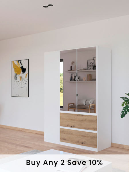 Rauch White Oak Fosta Wood and Mirror Semi Fitted Triple Wardrobe (AJ2283) | £703